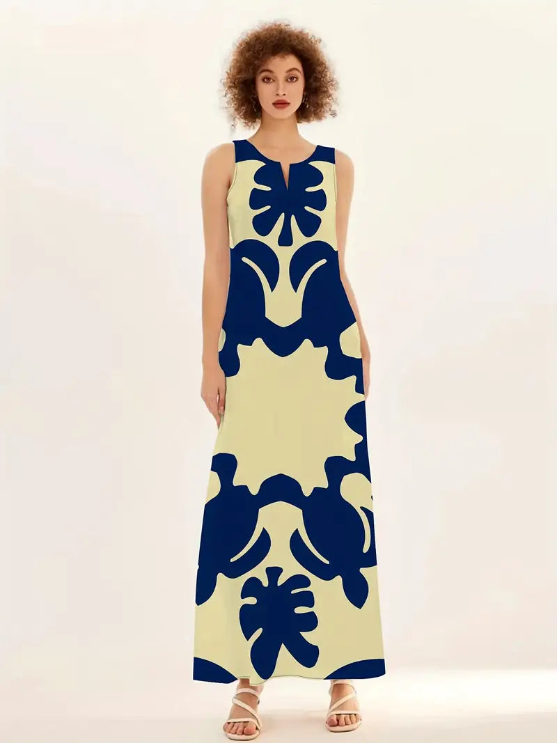 Isabella - maxi-jurk met v-hals en grafische print