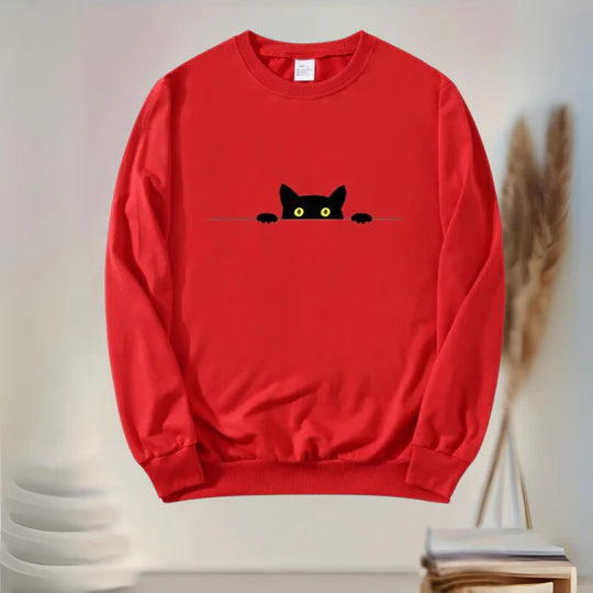 Katie - comfortabel dames sweatshirt met zwarte kattenprint