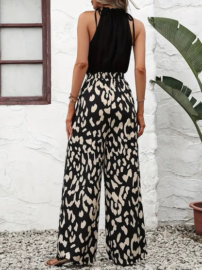 Ledi - jumpsuit met wijde pijpen en luipaardprint