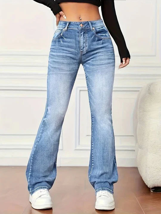 Flared jeans met vintage look en stretch