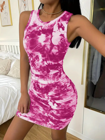 Mia - tie-dye bodycon-jurk met ronde hals