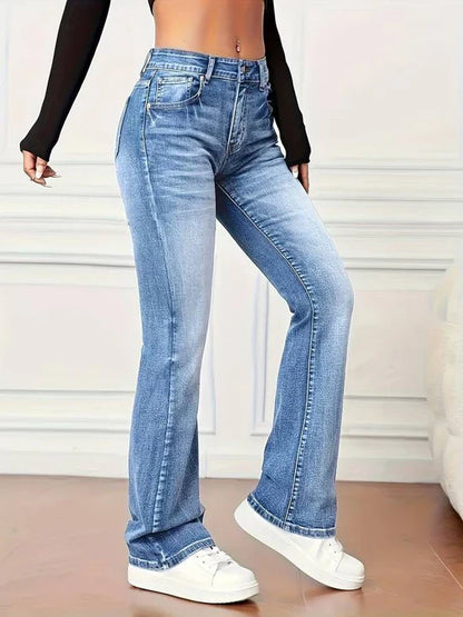 Flared jeans met vintage look en stretch