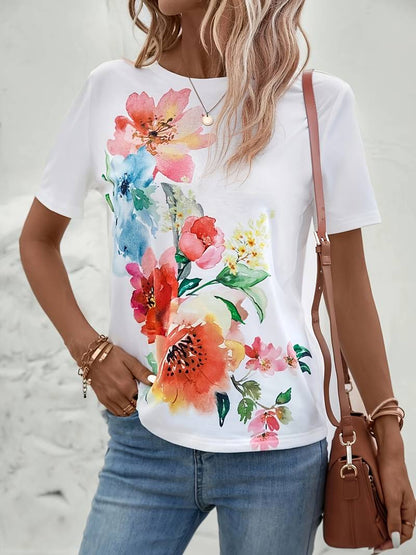 Ella – t-shirt met bloemenprint en ronde hals