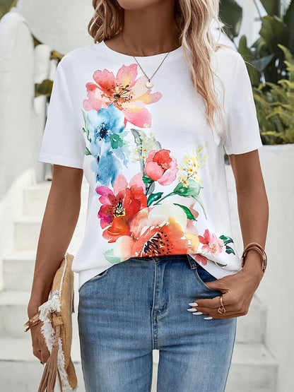 Ella – t-shirt met bloemenprint en ronde hals