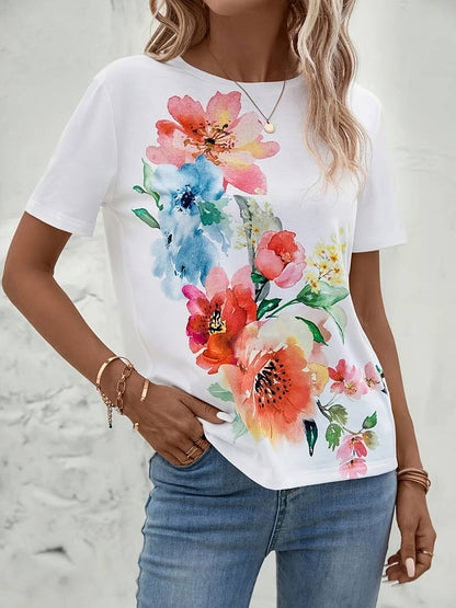 Ella – t-shirt met bloemenprint en ronde hals