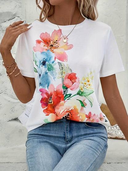 Ella – t-shirt met bloemenprint en ronde hals