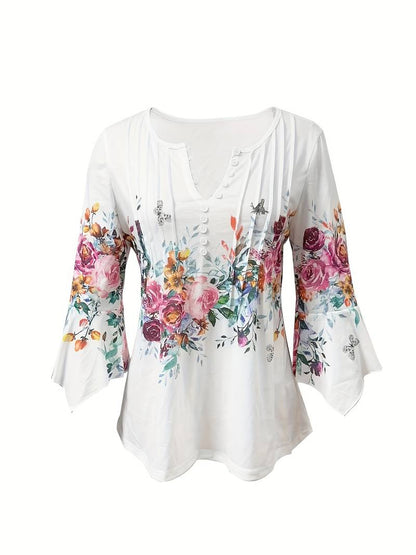 Isabella blouse met ingekerfde hals en bloemenprint