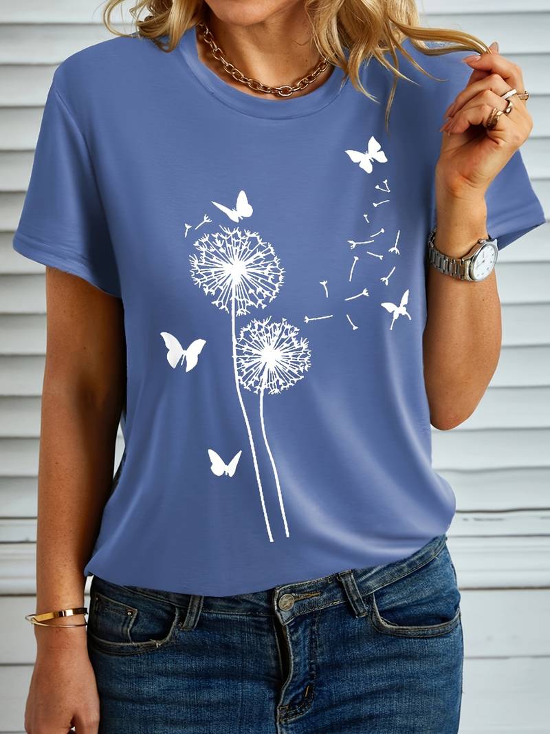 Zephyra t-shirt met paardenbloem- en vlinderprint