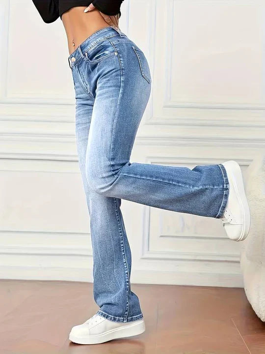 Flared jeans met vintage look en stretch