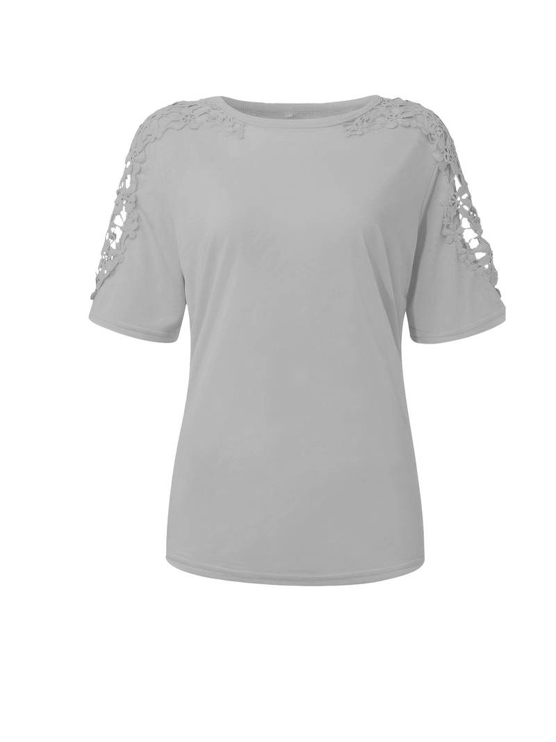 Emily – effen T-shirt met ronde hals en kanten naad