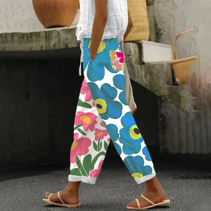 Pamela - groene broek met frisse bloemenprint