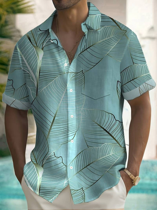 Aiden - plus size Hawaiiaans overhemd met tropische bladprint