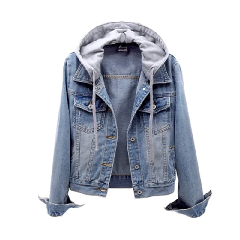 Denim damesjack met afneembare capuchon