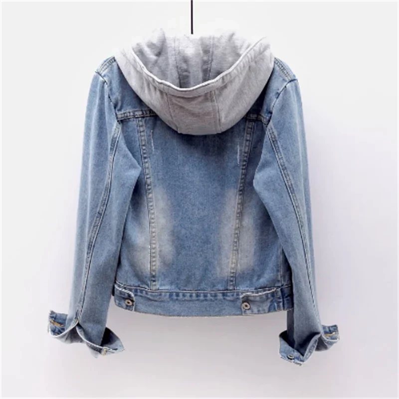 Denim damesjack met afneembare capuchon