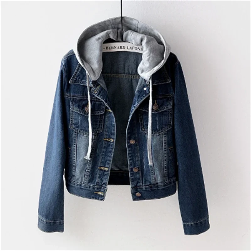 Denim damesjack met afneembare capuchon