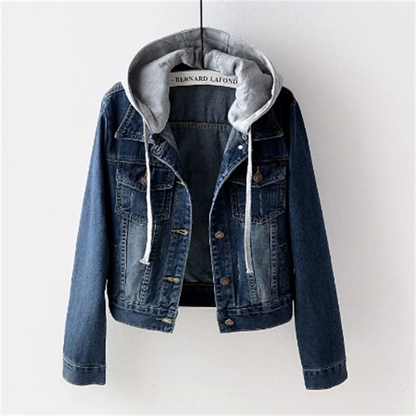 Denim damesjack met afneembare capuchon