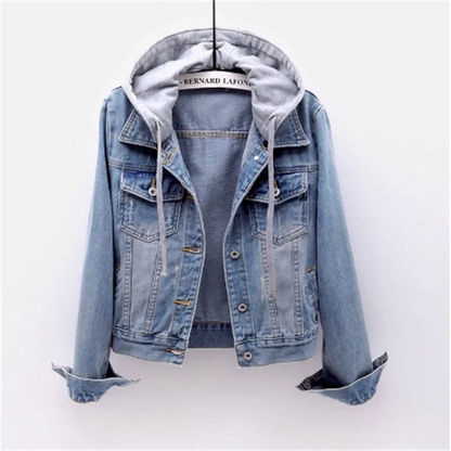 Denim damesjack met afneembare capuchon