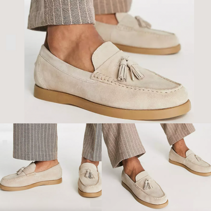 Beige Leder Loafers für Herren