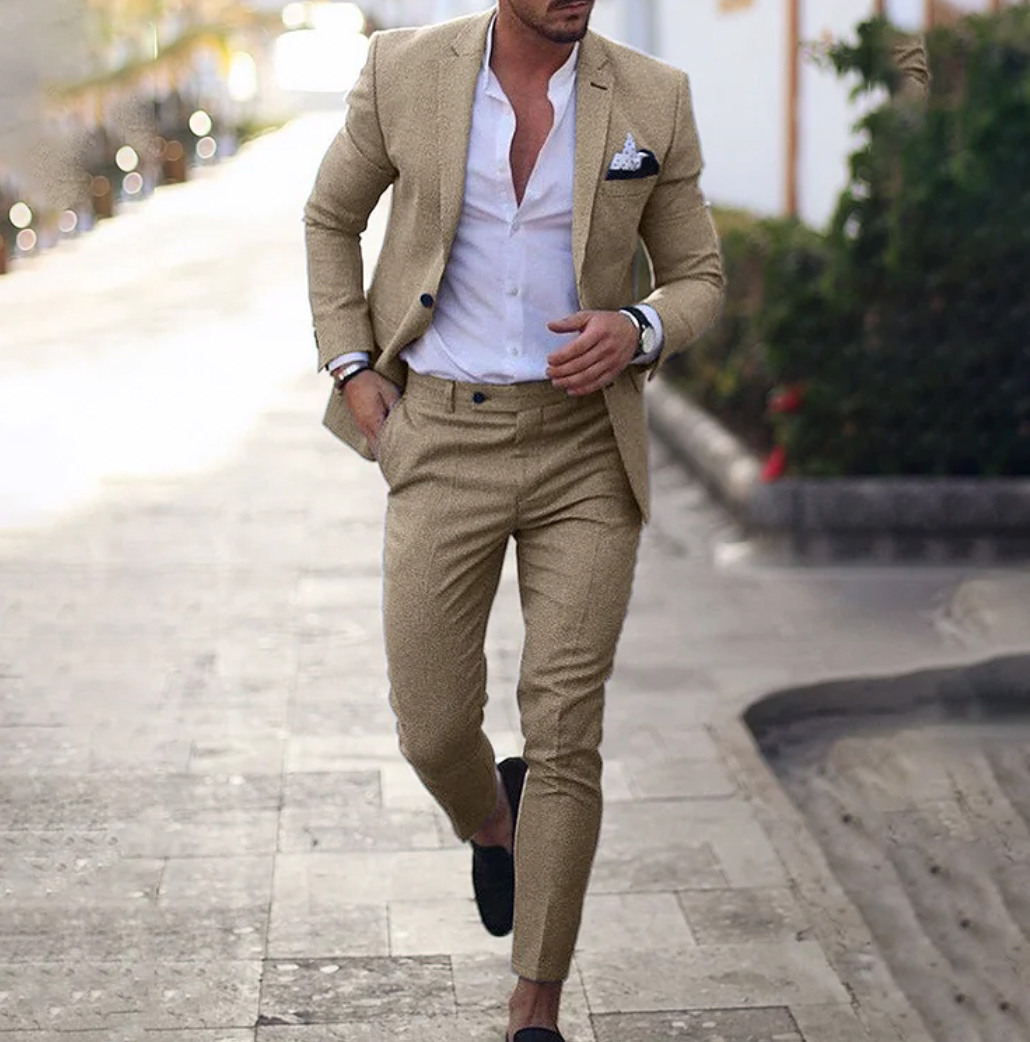 Business Outfit für Herren mit Blazer beige und Hose