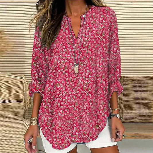 Olivia – springerige roze blouse met N-hals