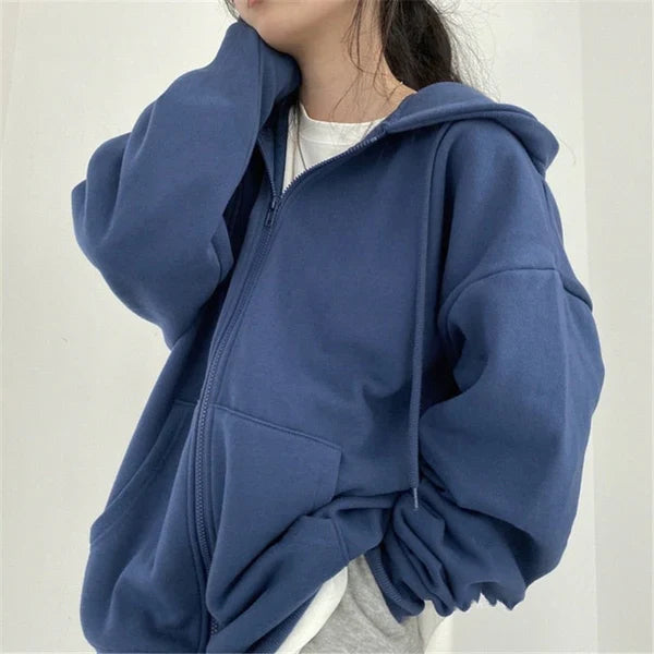 Oversized stevige zak met capuchon en lang los honkbaljack met ritssluiting