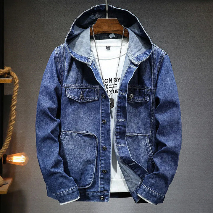 Denim herenjack met capuchon in vintage stijl