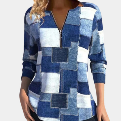 Ulrike - trendy top met lange mouwen en geometrisch patroon voor dames