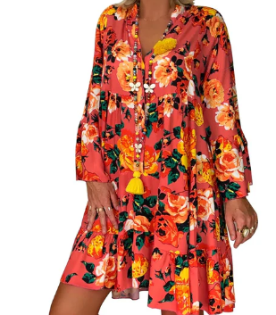 Natalie – boho-jurk met bloemenprint en korte mouwen