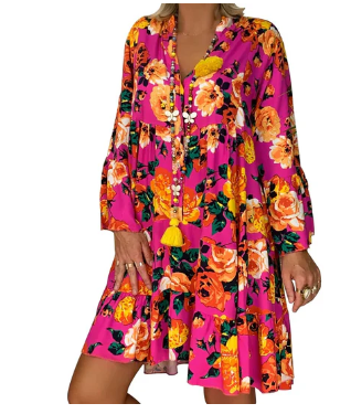 Natalie – boho-jurk met bloemenprint en korte mouwen