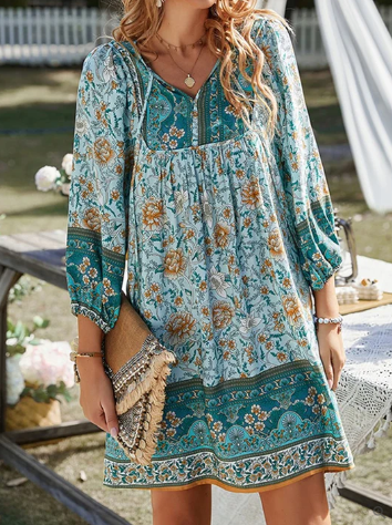 Scarlett - boho jurk met vintage bloemenprint