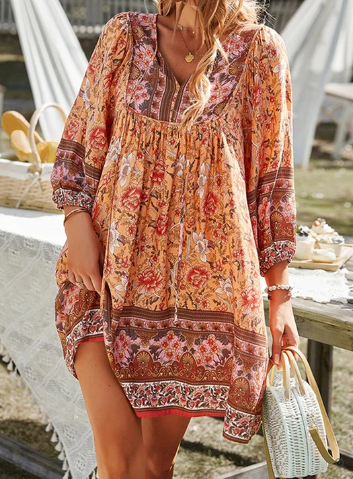 Scarlett - boho jurk met vintage bloemenprint