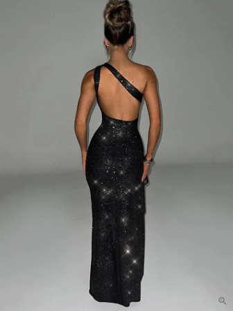 Scarlett – glanzende backless cocktailjurk met parels