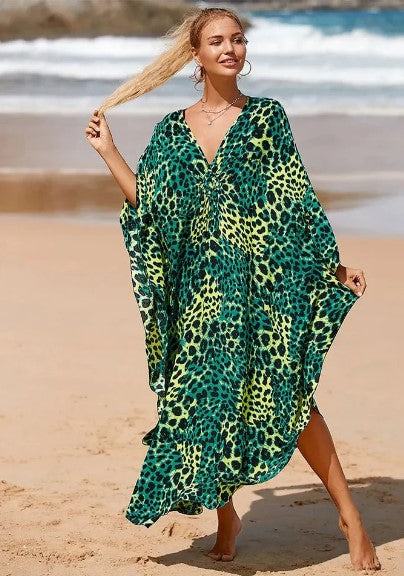 Isabella – boho-jurken met vleermuismouwen en cheetahprint