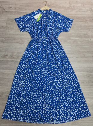 Isabella midi-jurk met blauwe print en ronde hals