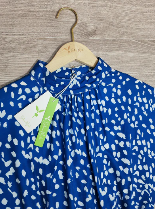 Isabella midi-jurk met blauwe print en ronde hals