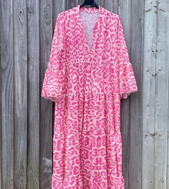 Evelyn – roze jurk met luipaardprint