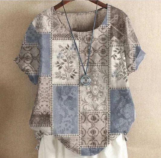 Elizabeth antieke blauwe patchwork top