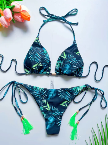 Layla - driehoekige bandagebikini met print