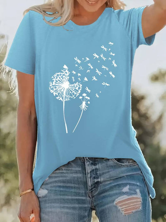 Thalassa – t-shirt met paardenbloemprint en ronde hals