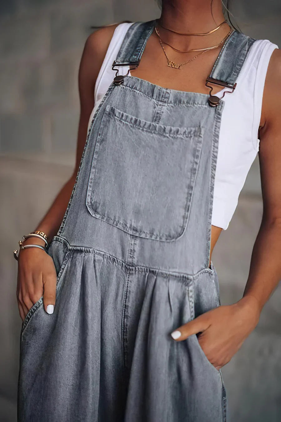 Keti - mouwloze trendy denim jumpsuit voor dames