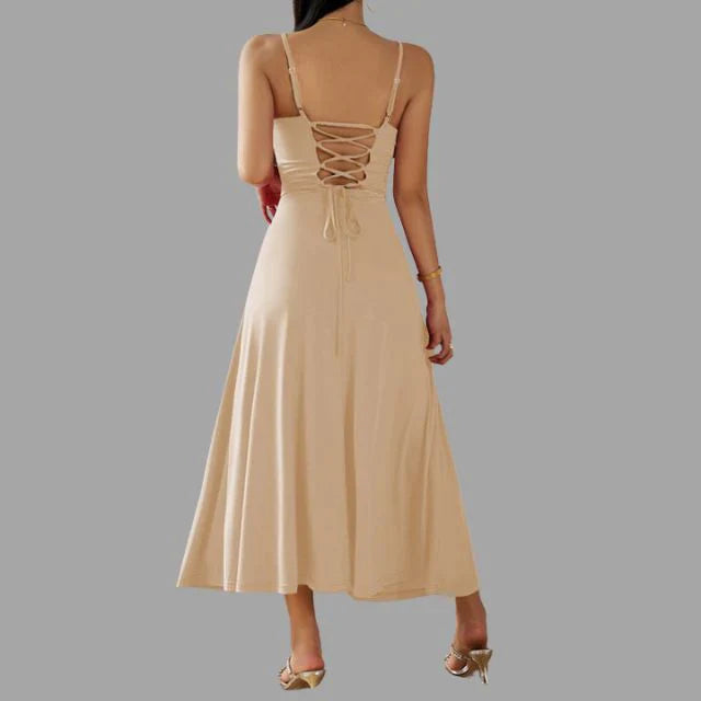 Julia - beige midi-swingjurk