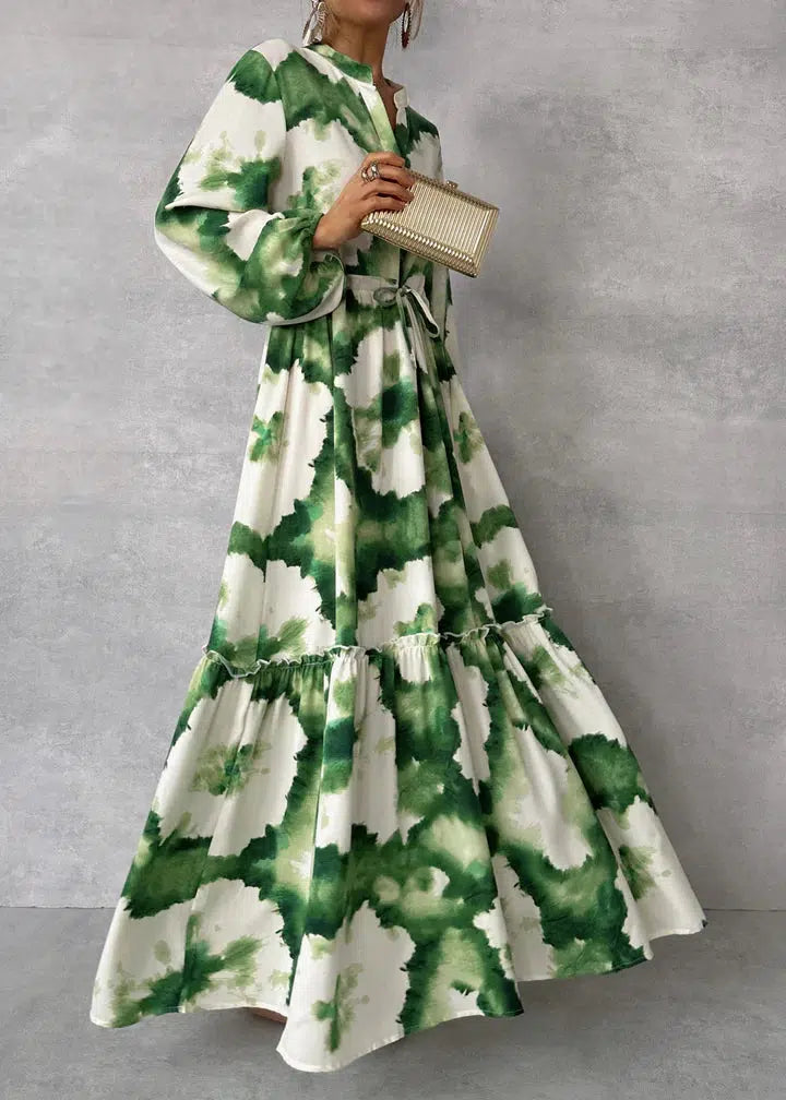 Charlotte - groene maxi-jurk met lange mouwen en v-hals