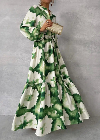 Charlotte - groene maxi-jurk met lange mouwen en v-hals