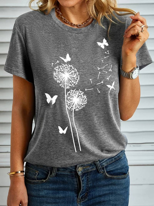 Zephyra t-shirt met paardenbloem- en vlinderprint