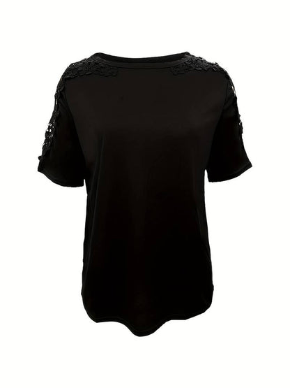 Emily – effen T-shirt met ronde hals en kanten naad