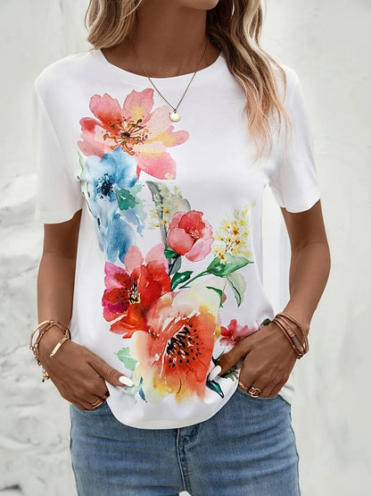 Ella – t-shirt met bloemenprint en ronde hals