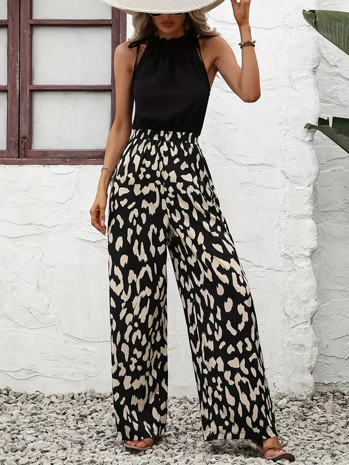 Ledi - jumpsuit met wijde pijpen en luipaardprint