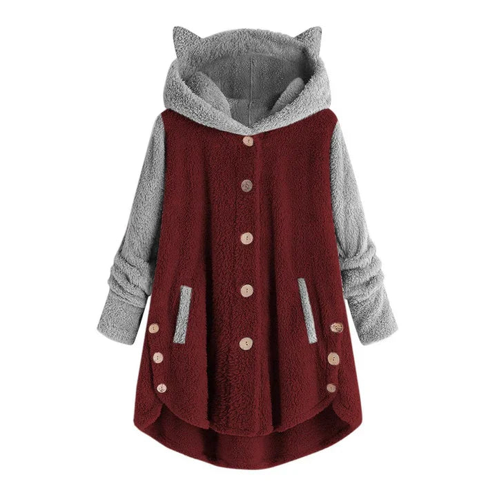 Nina - damesfleece sweatshirt met kattenoren en contrasterende mouwen