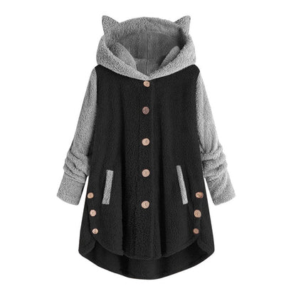 Nina - damesfleece sweatshirt met kattenoren en contrasterende mouwen