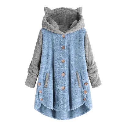 Nina - damesfleece sweatshirt met kattenoren en contrasterende mouwen